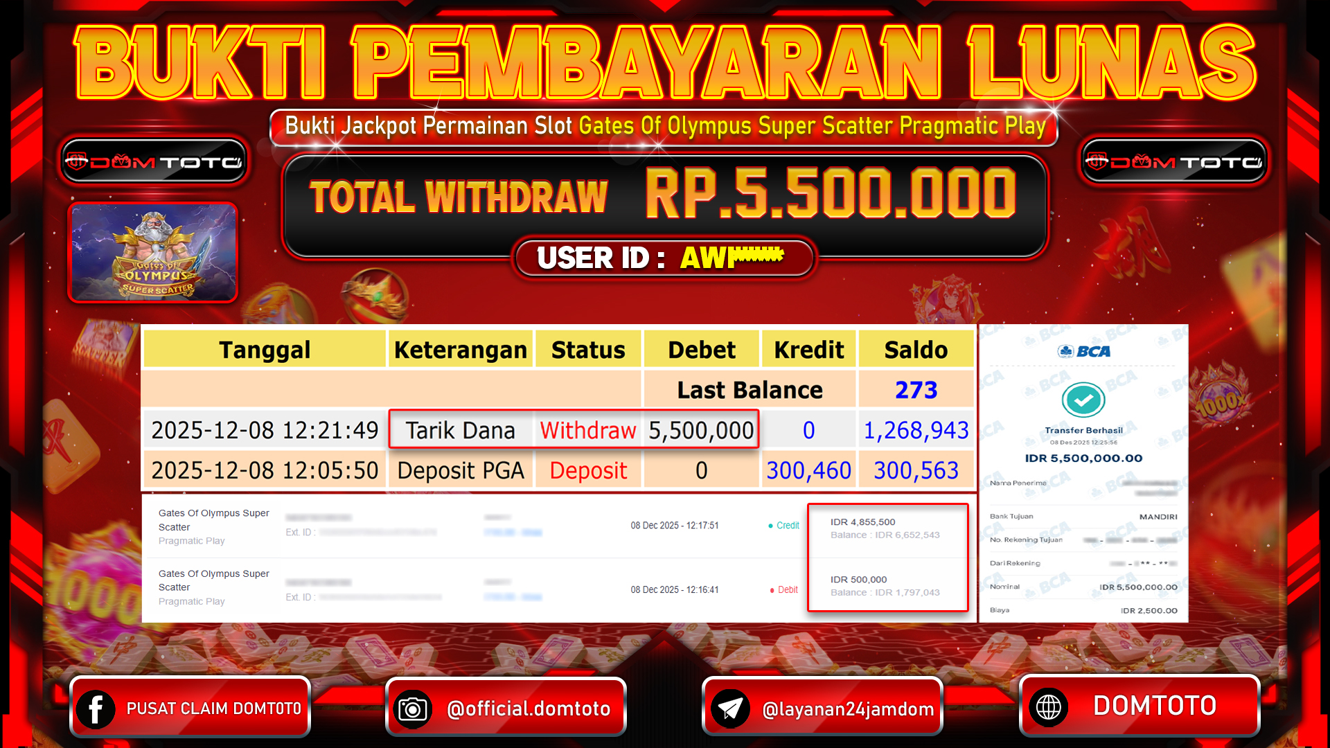 JACKPOT Permainan Slot Gates Of Olympus Super Scatter Pragmatic Play 08 DECEMBER 2025